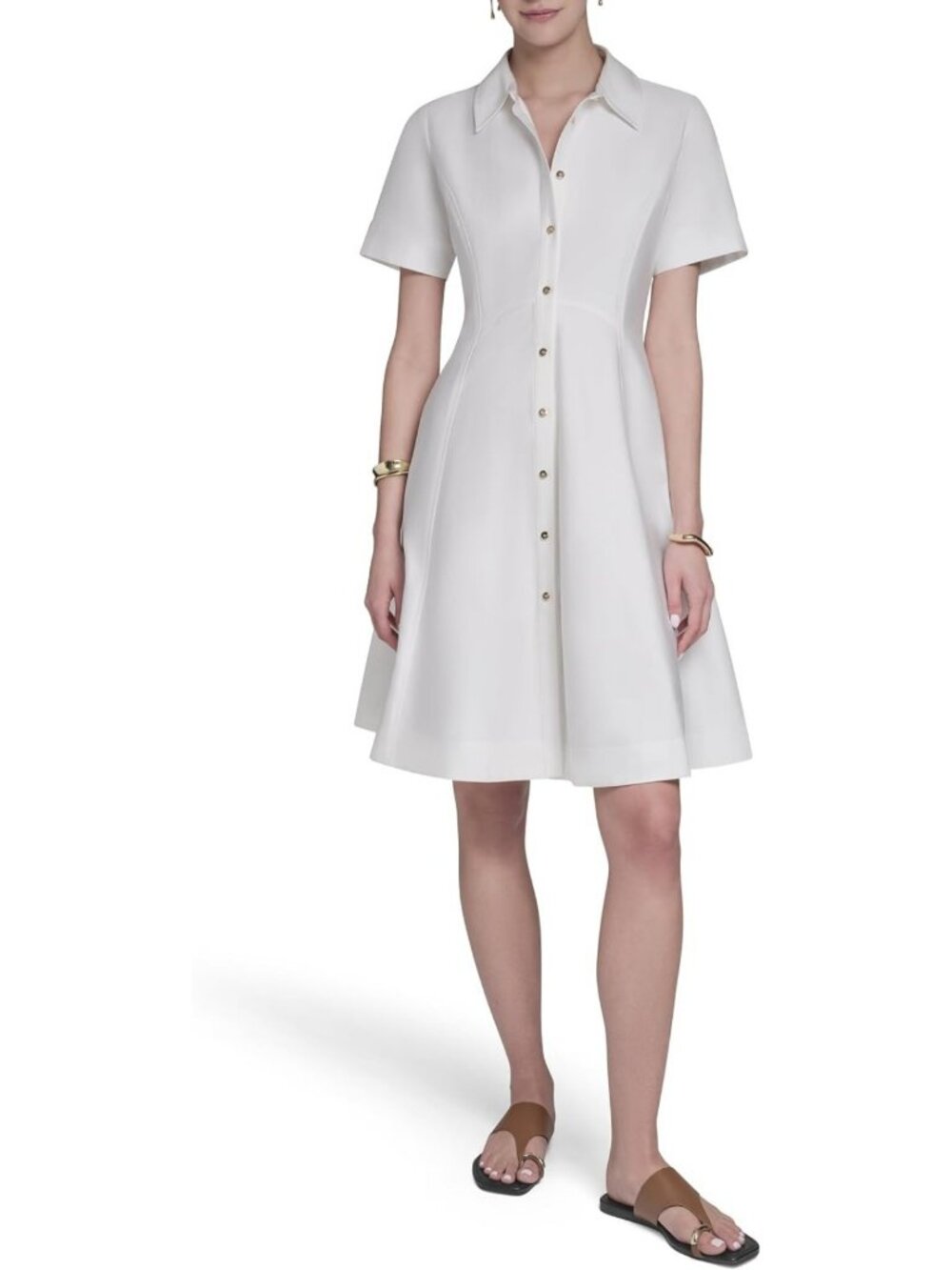 Chic Short Sleeve Button-Up Cotton Sateen Shirt Dress for Women - Versatile